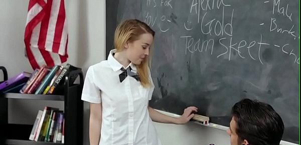  Small highschool blonde teen sucks teacher